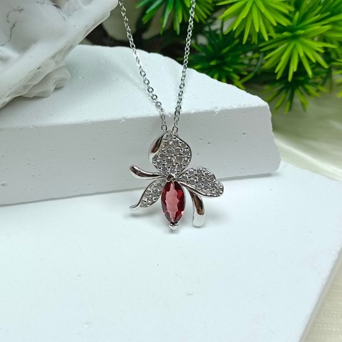 Garnet Orchid Pendant — Chain Not Included, Jewelry & Accessories from Taizhou, China - Lanmao Jewelry — Taizhou Huihuan International Trading Co., Ltd.